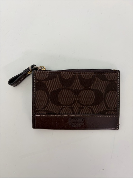 Coach Handbags - Coach Signature Jacquard Brown Leather Zip Keychain Coin Purse Card Case